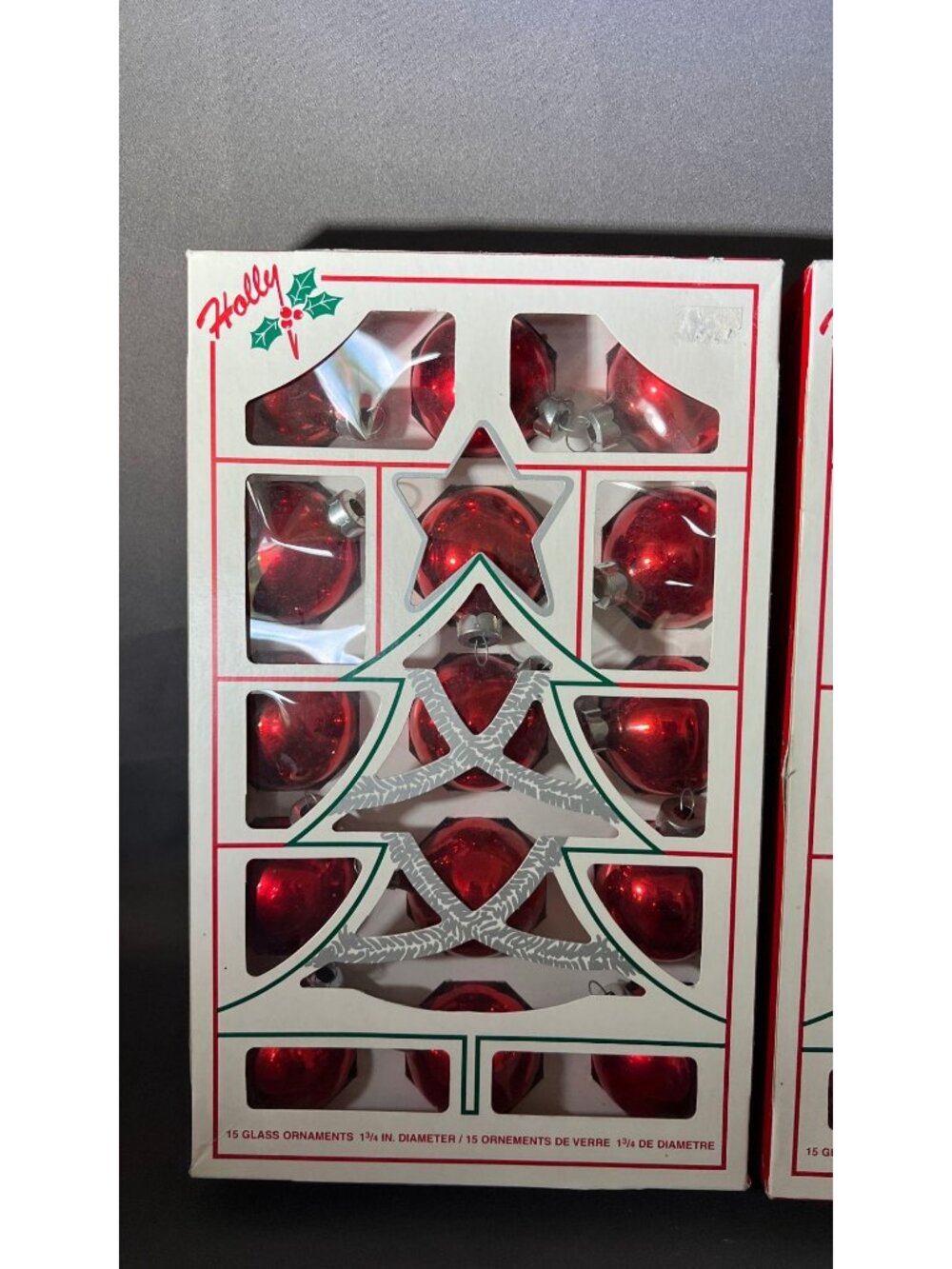 Vintage Holly 15 Red Glass Christmas Ornaments 1 3/4" Tree Set X4 - Picture 5 of 5